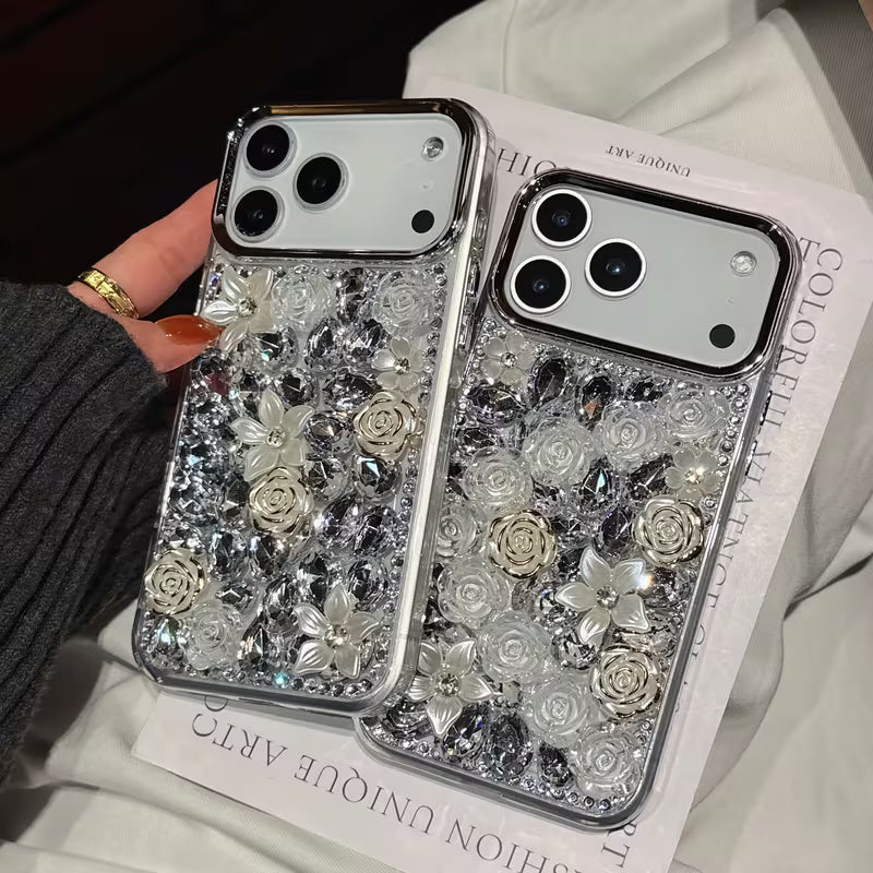 Luxury Rhinestone 3D Rose Case