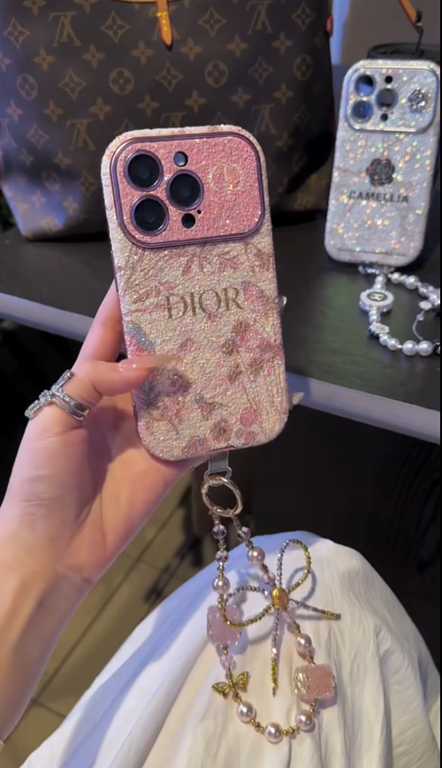 iPhone - Luxury Dior Case with Pearl Lanyard