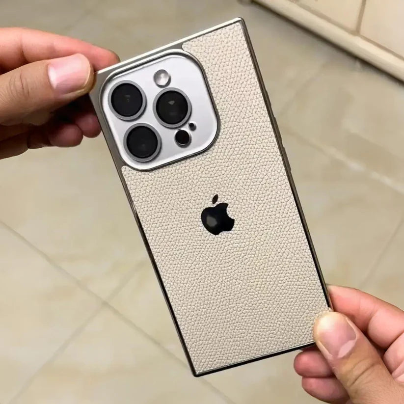 iPhone - Classic Beige Pebbled Leather Hybrid Case