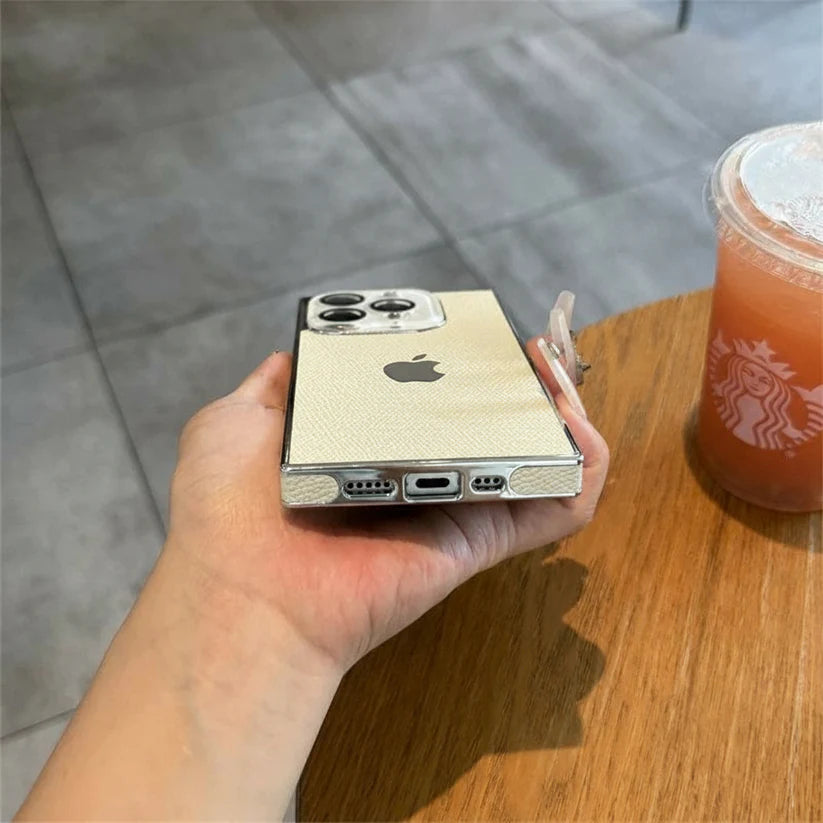 iPhone - Classic Beige Pebbled Leather Hybrid Case