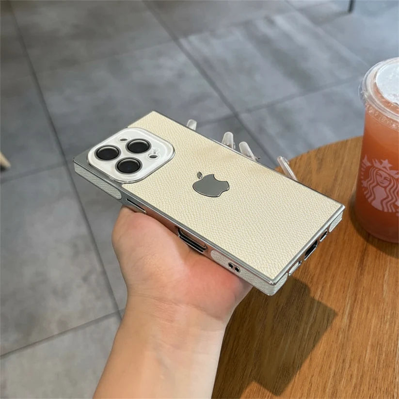 iPhone - Classic Beige Pebbled Leather Hybrid Case