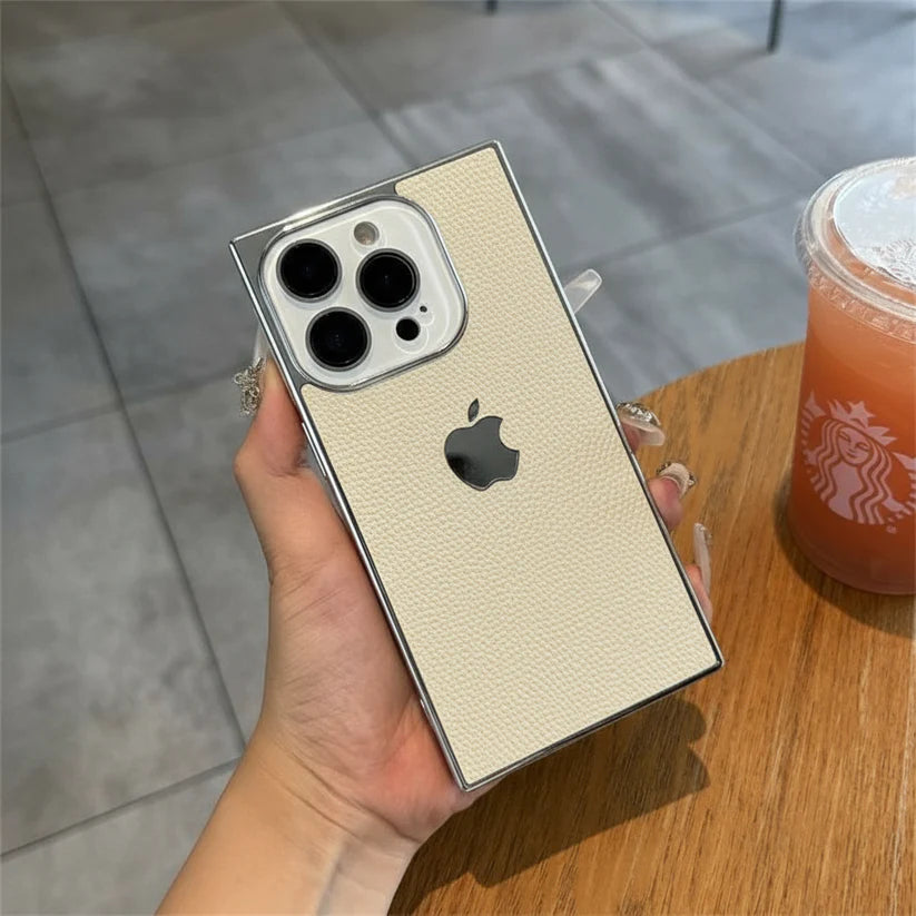 iPhone - Classic Beige Pebbled Leather Hybrid Case