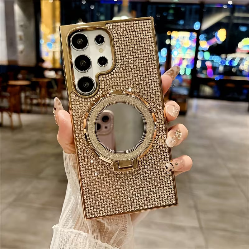 Rhinestone Bling Glitter Makeup Mirror Case