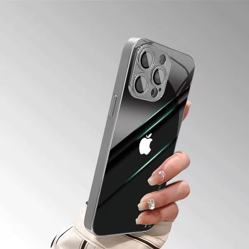 iPhone - Electroplated Glass Case with Lens Protection Film