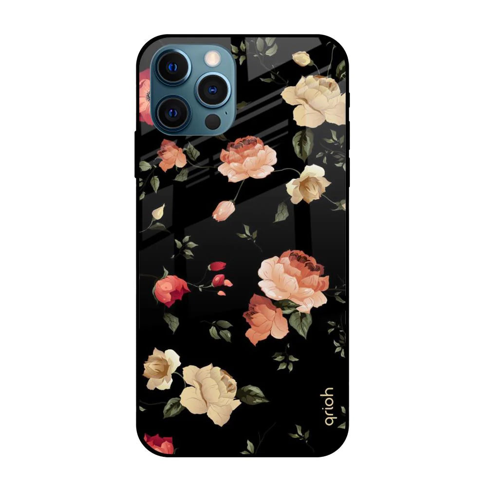 Black Spring Floral Glass Case