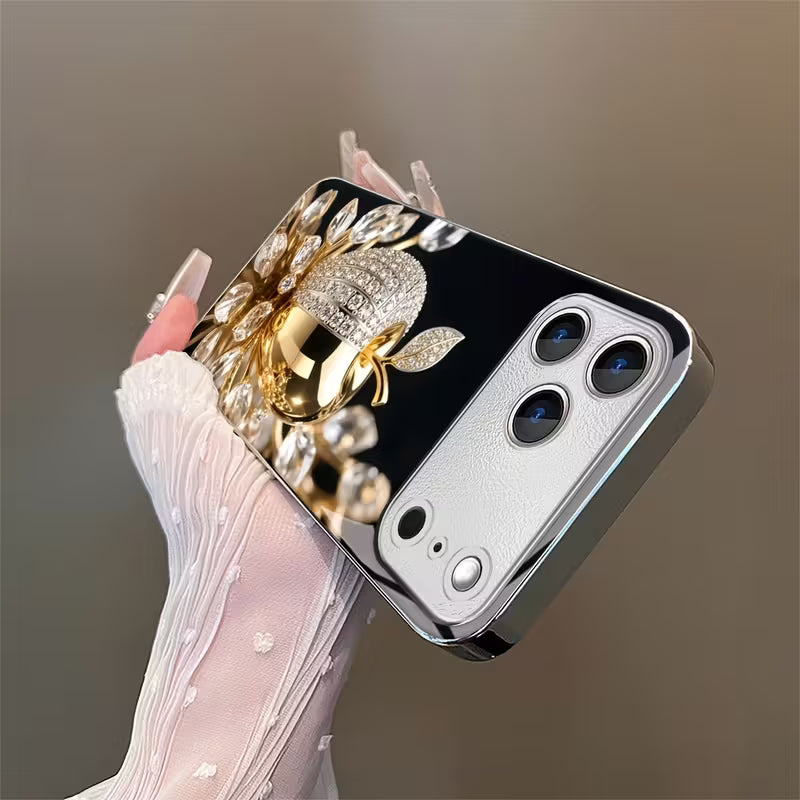 Elegant Golden Crystal Pattern Glass Case