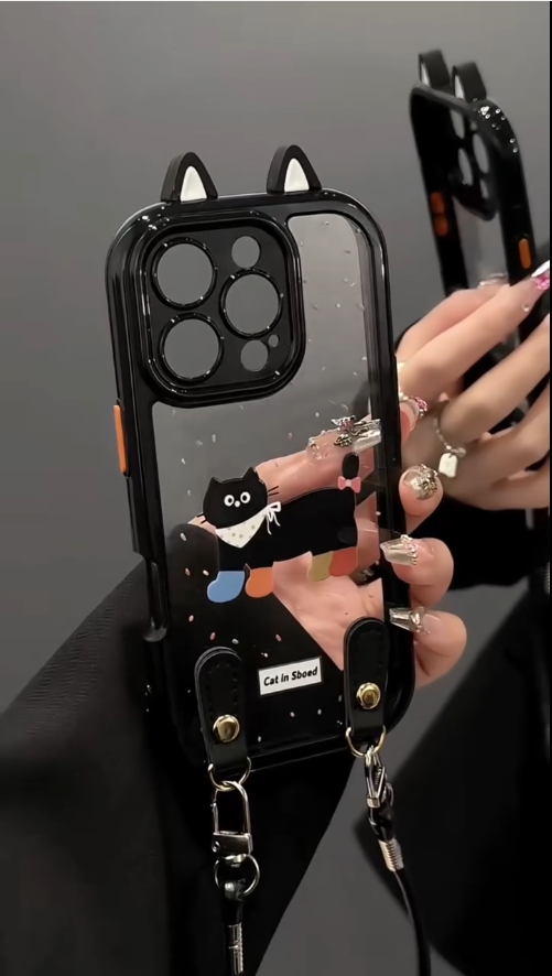 iPhone - Cute Cat Case With Lanyard