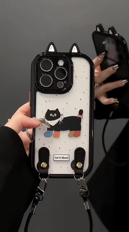 iPhone - Cute Cat Case With Lanyard