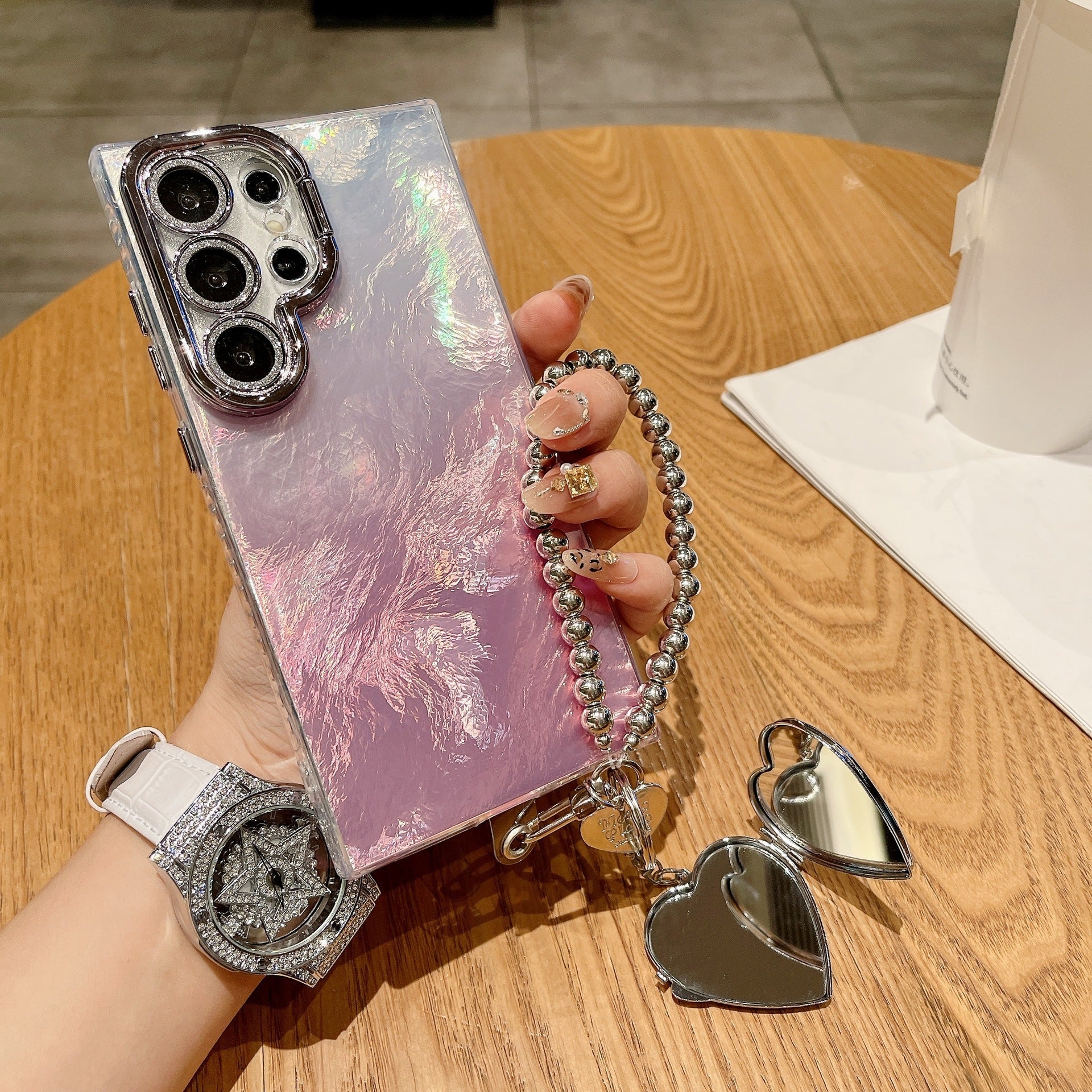 Galaxy S Series - Mirror Heart Stardust Charm Case With Lanyard