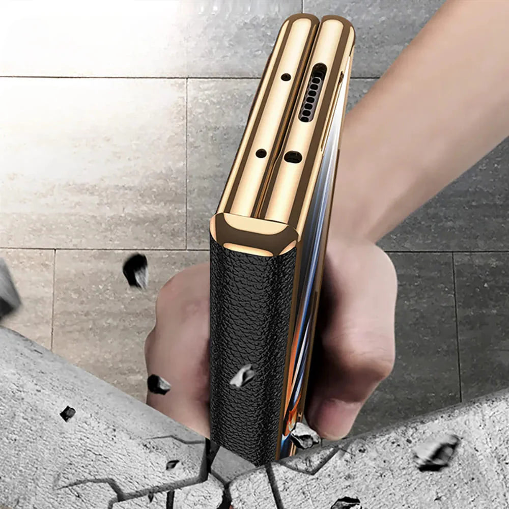 Galaxy Z Fold Series - Luxury Crocodile Leather Case with Gold Stand