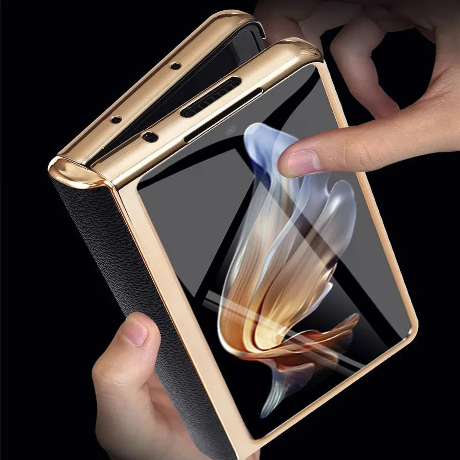 Galaxy Z Fold Series - Luxury Crocodile Leather Case with Gold Stand