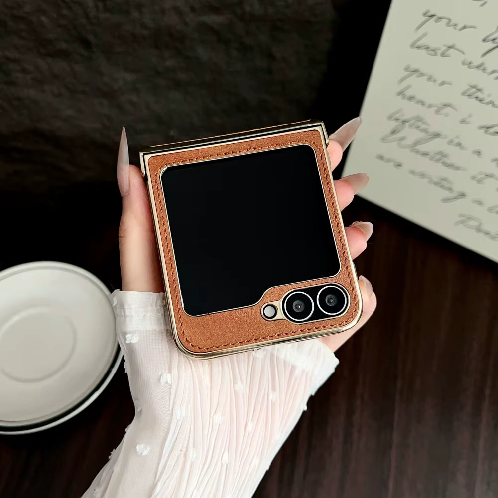 Galaxy Z Flip Series - Electroplated Leather Magnetic Case