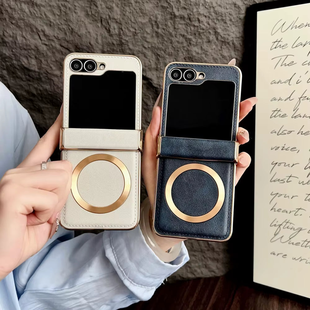 Galaxy Z Flip Series - Electroplated Leather Magnetic Case