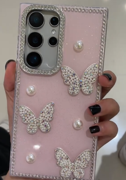 Pink Butterfly Diamond Case