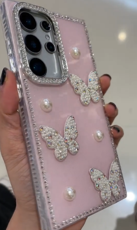 Pink Butterfly Diamond Case