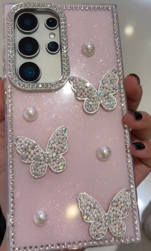 Pink Butterfly Diamond Case