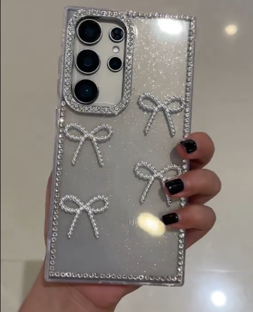 Silver Glitter Rhinestone Bow Case