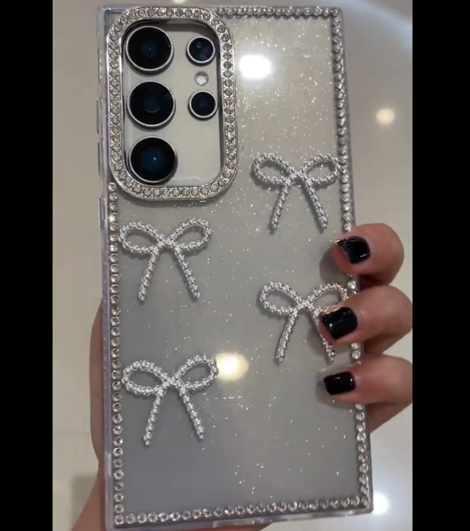 Silver Glitter Rhinestone Bow Case