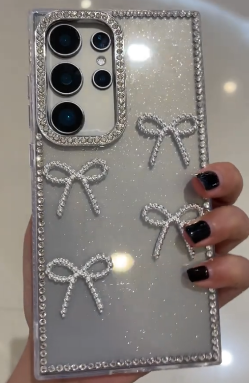 Silver Glitter Rhinestone Bow Case