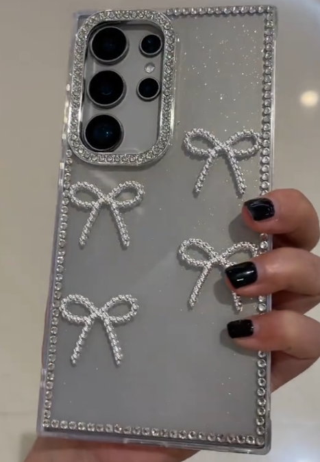 Silver Glitter Rhinestone Bow Case
