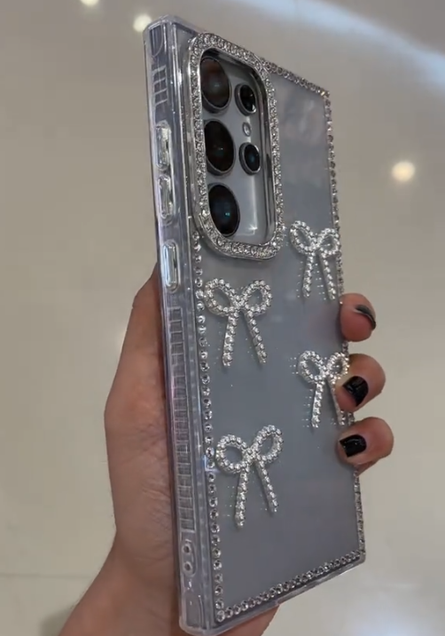 Silver Glitter Rhinestone Bow Case