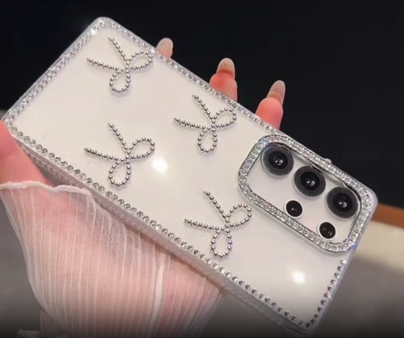 Silver Glitter Rhinestone Bow Case