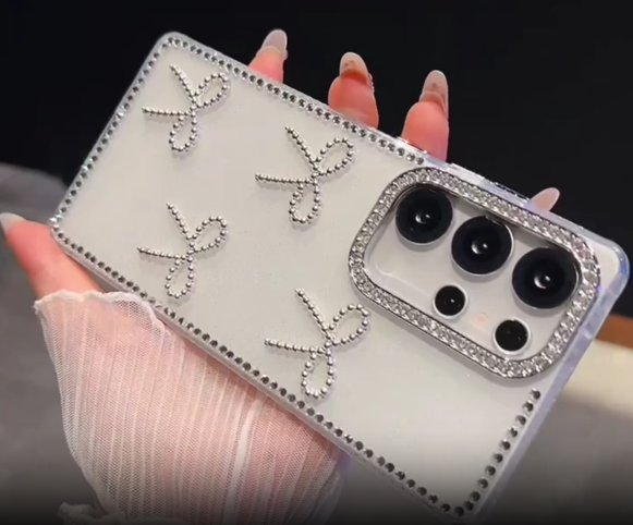 Silver Glitter Rhinestone Bow Case