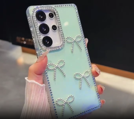 Silver Glitter Rhinestone Bow Case