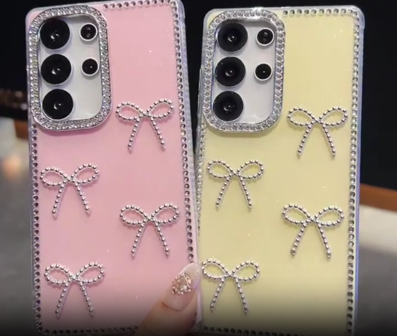 Silver Glitter Rhinestone Bow Case