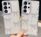 Silver Glitter Rhinestone Bow Case