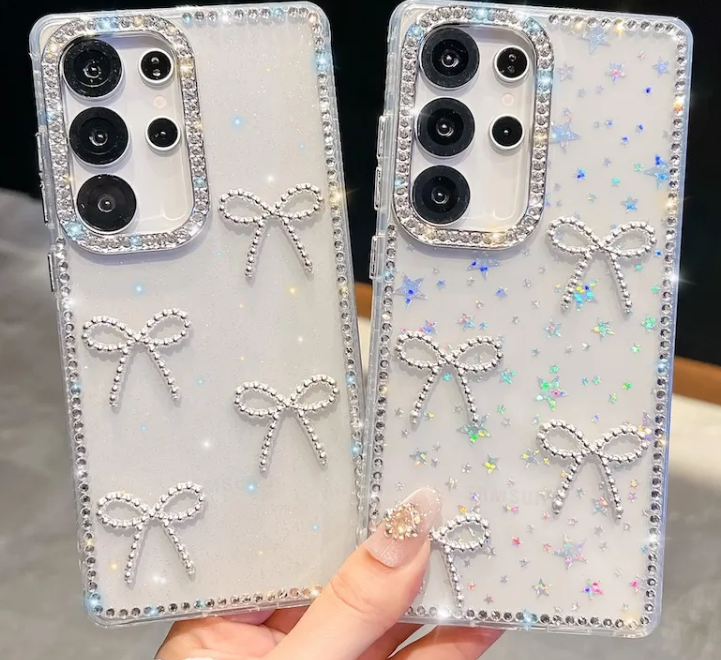 Silver Glitter Rhinestone Bow Case