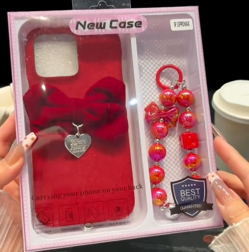 Luxury Velvet Texture Case with 3D Bow & Charm