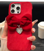 Luxury Velvet Texture Case with 3D Bow & Charm
