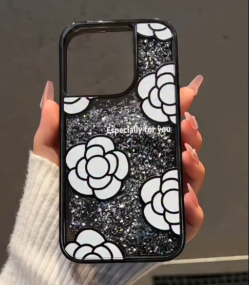 iPhone - Camellia Flower Liquid Glitter Case