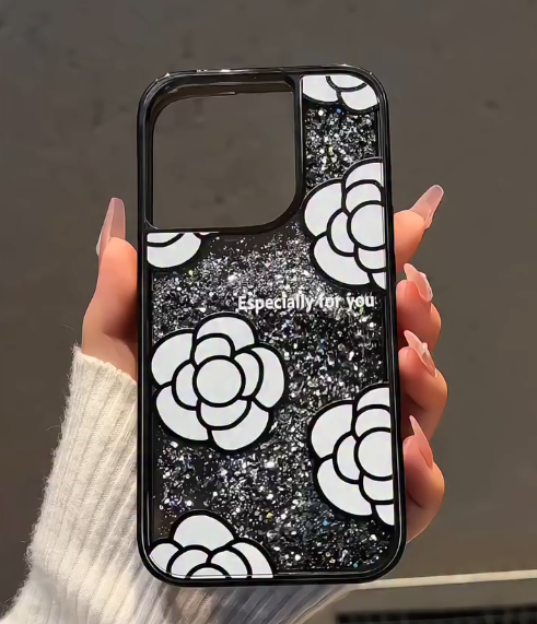 iPhone - Camellia Flower Liquid Glitter Case