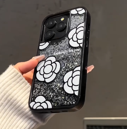 iPhone - Camellia Flower Liquid Glitter Case