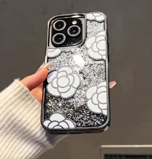 iPhone - Camellia Flower Liquid Glitter Case