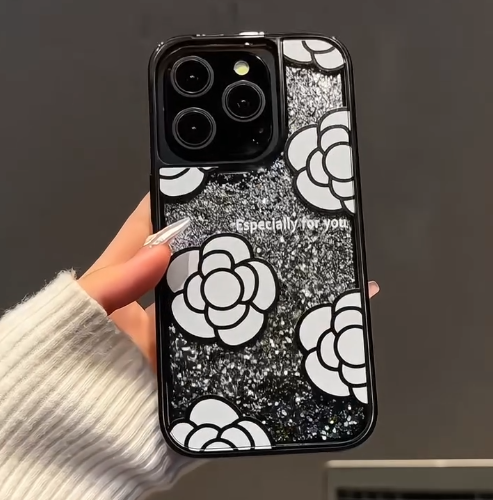 iPhone - Camellia Flower Liquid Glitter Case