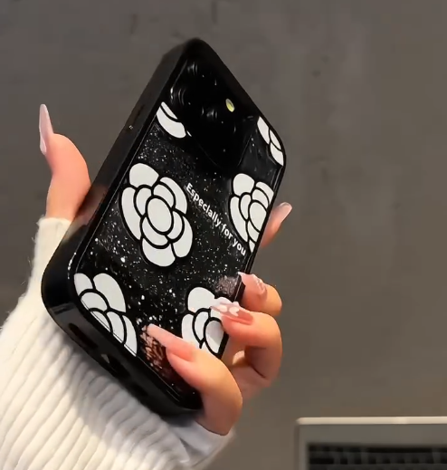iPhone - Camellia Flower Liquid Glitter Case