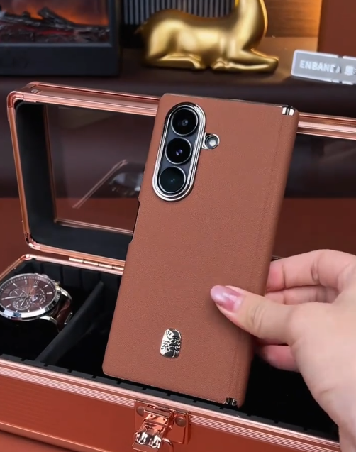 Galaxy Z Fold Series - Premium Brown Leather-Textured Phone Case