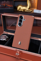 Galaxy Z Fold Series - Premium Brown Leather-Textured Phone Case