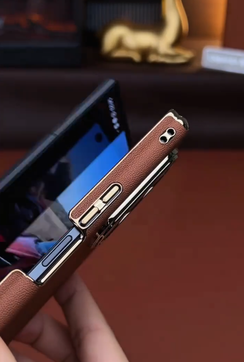 Galaxy Z Fold Series - Premium Brown Leather-Textured Phone Case