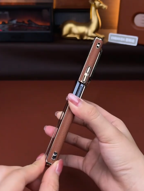 Galaxy Z Fold Series - Premium Brown Leather-Textured Phone Case