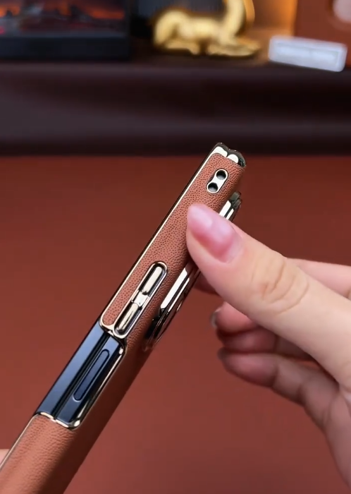 Galaxy Z Fold Series - Premium Brown Leather-Textured Phone Case