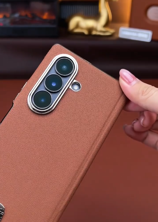 Galaxy Z Fold Series - Premium Brown Leather-Textured Phone Case