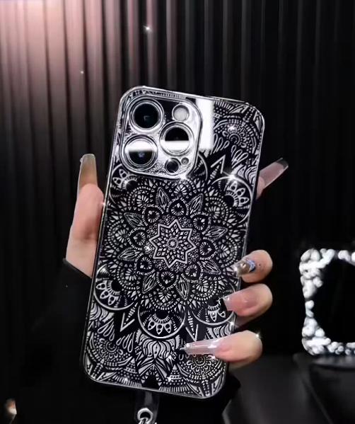 iPhone - Mystic Mandala Black & White Clear Case