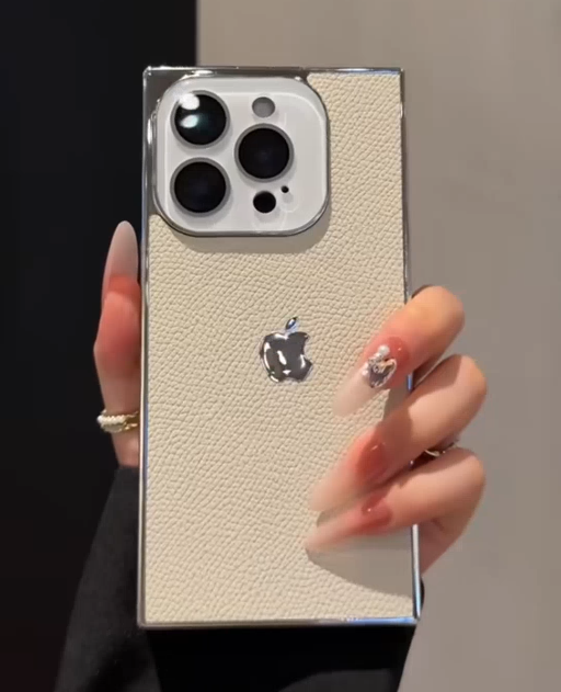 iPhone - Classic Beige Pebbled Leather Hybrid Case