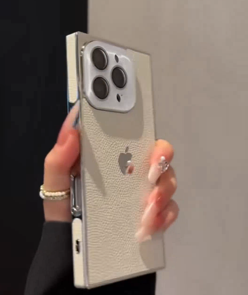 iPhone - Classic Beige Pebbled Leather Hybrid Case