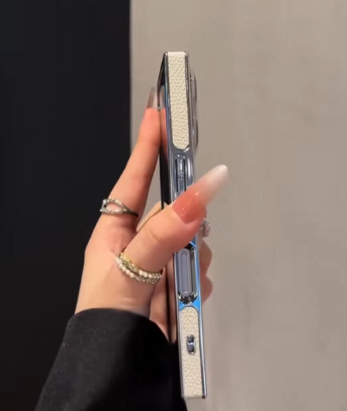 iPhone - Classic Beige Pebbled Leather Hybrid Case