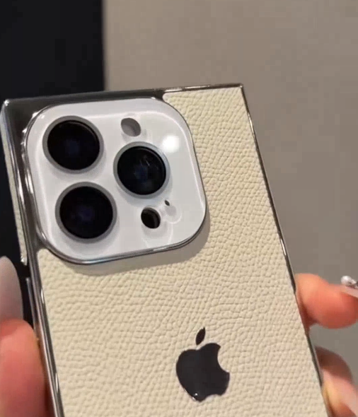 iPhone - Classic Beige Pebbled Leather Hybrid Case